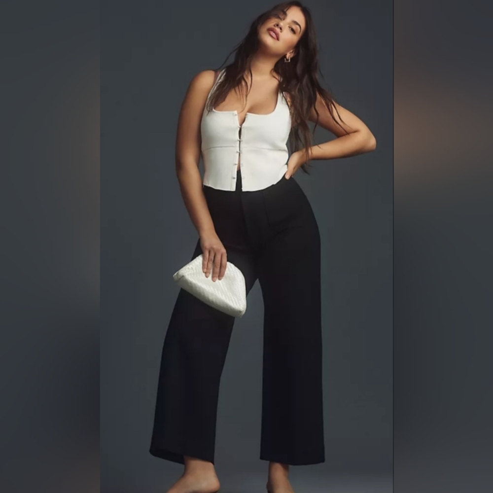 Anthropologie Maeve Black Colette Ponte Wide Leg Cropped Pant Size 10